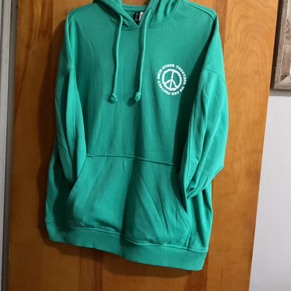 H&M Green Peace Logo Pullover Hoodie